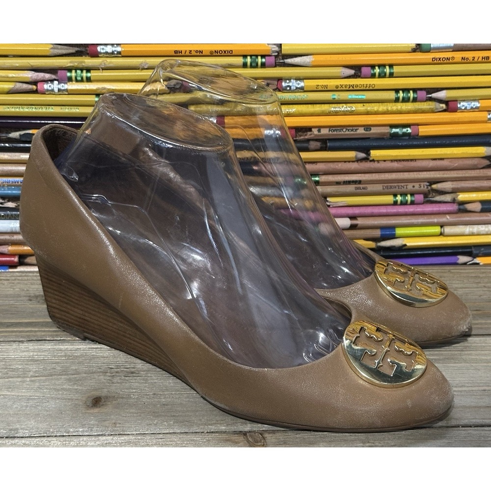 Tory Burch Wedge Pump Heels Shoes Brown Women's Sz 8